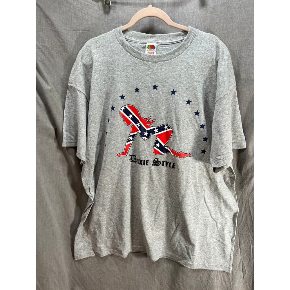 Dixie Style Shirt Adult 2XL Gray Short Sleeve Pullover Tee Mens